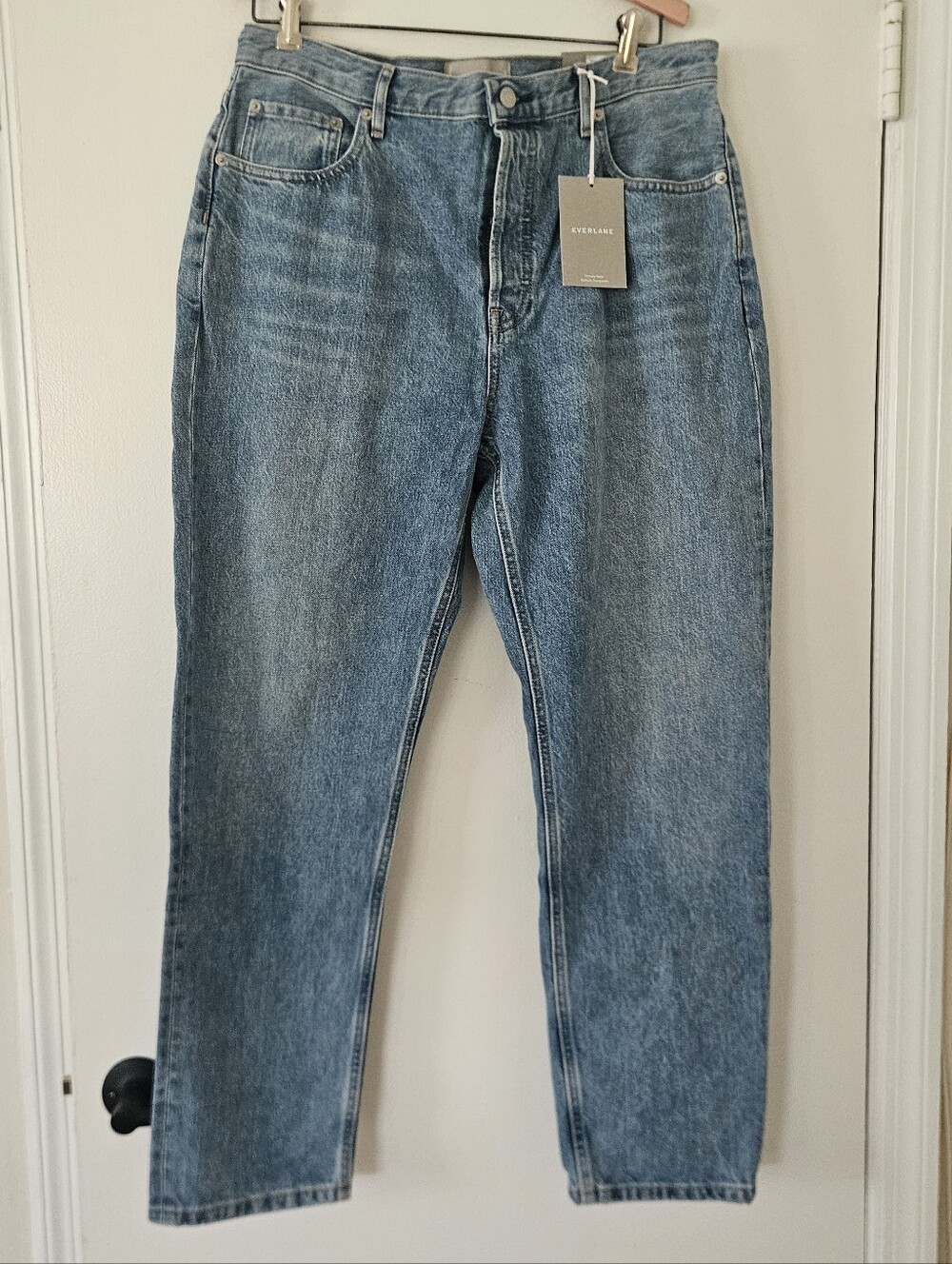 Everlane Womens Jeans 32 Reg High Rise Cheeky Straight Light Wash Button Fly